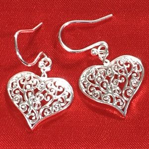 NEW Sterling Silver Curly Heart Dangle Earrings